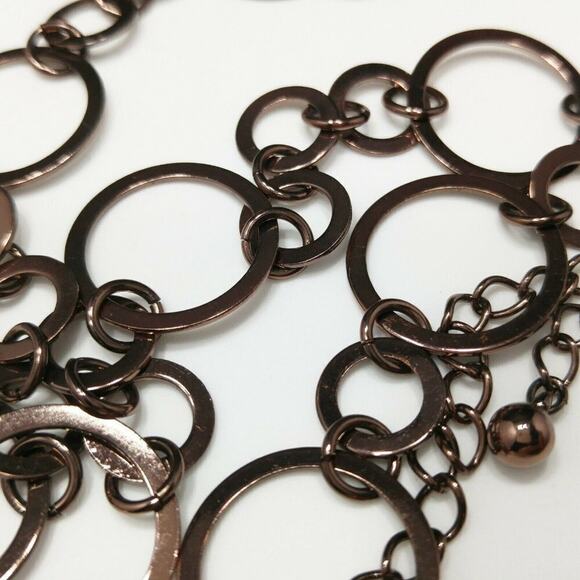 Chico's Bronze Hoops Circle Links Long Necklace, Circle Links, New With Tags - Picture 6 of 8